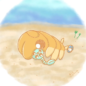 アノマロカリスに捕まったオパビニアのイラスト