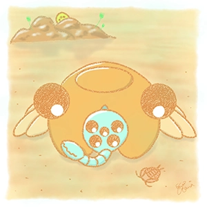 アノマロカリスとオパビニアの三葉虫観察のイラスト
