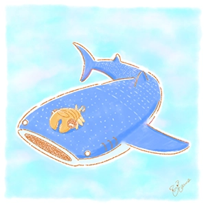 アノマロカリスとジンベエザメのイラスト