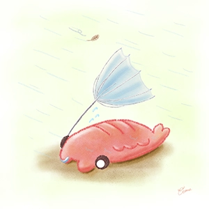 アノマロカリスと豪雨のイラスト